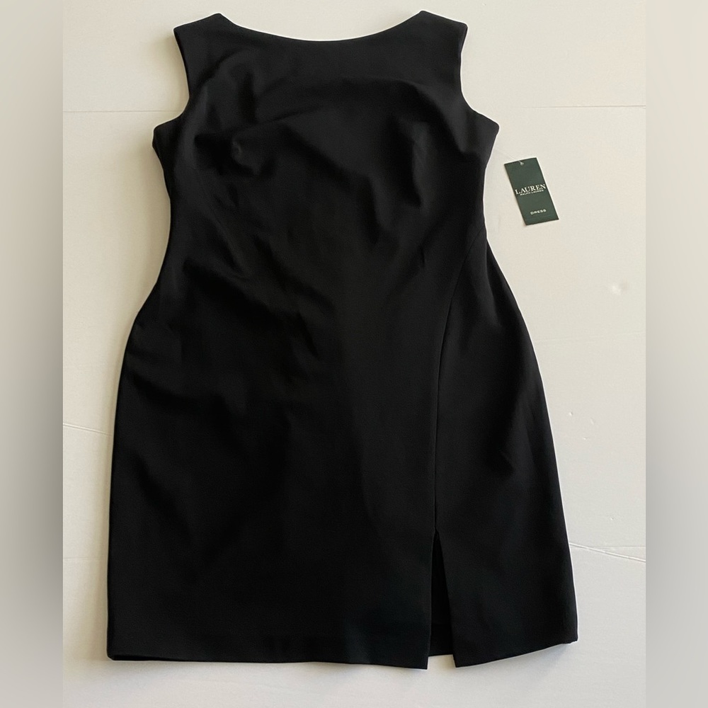 Lauren Ralph Lauren Sleeveless Sheath Dress 12 Black Rounded Neckline